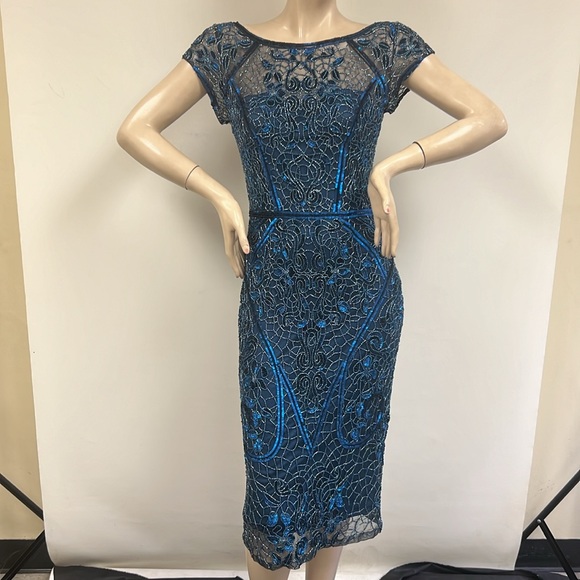 Brand new Theia cap sleeves beaded below the knee  dress - Picture 12 of 14